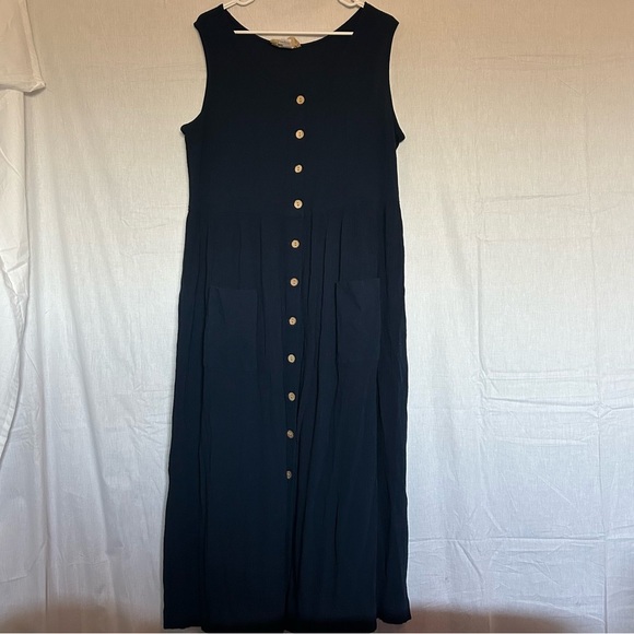 Vintage New frontier stretchy button up maxi tank dress pockets plus size lounge - Picture 1 of 8
